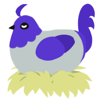 A silver and indigo chicken with a head pattern