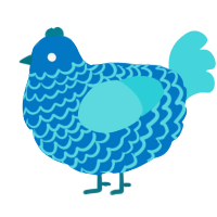 A sapphire and aqua chicken with a lace pattern