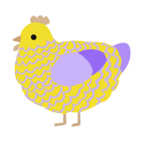 A yellow and lilac chicken with a lace pattern