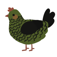 A olive and black chicken with a lace pattern