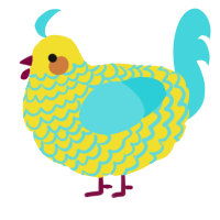 A yellow and aqua chicken with a lace pattern