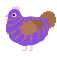 A blurple and brown chicken with a bar pattern