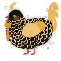 A black and honey chicken with a lace pattern