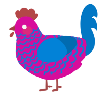 A fuchsia and sapphire chicken with a lace pattern