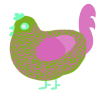 A blurple and viridian chicken with a double-lace pattern