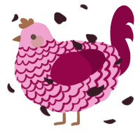 A pink and maroon chicken with a lace pattern