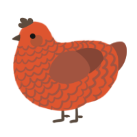 A vermilion and russet chicken with a lace pattern