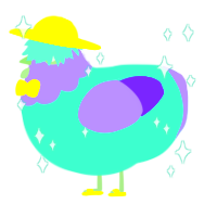 A mint and lilac chicken with a head pattern