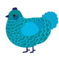 A teal and cerulean chicken with a lace pattern