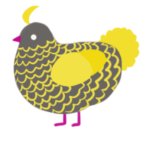 A grey and yellow chicken with a lace pattern