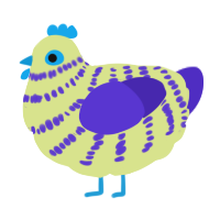 A lemon and indigo chicken with a bar pattern