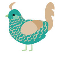 A turquoise and beige chicken with a lace pattern