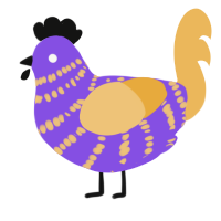 A blurple and honey chicken with a bar pattern