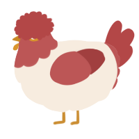 A cream and red chicken with a head pattern