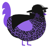 A black and blurple chicken with a double-lace pattern