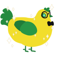 Sponge, a yellow and viridian chicken