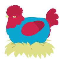 A cerulean and crimson chicken with a head pattern