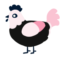 A black and rose chicken with a head pattern