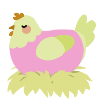 A pink and lemon chicken with a head pattern