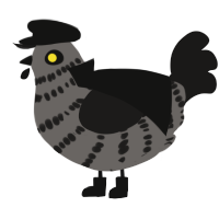 A grey and sable chicken with a bar pattern