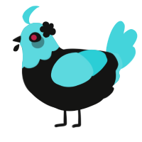 A black and aqua chicken with a head pattern