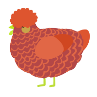 A red and vermilion chicken with a lace pattern