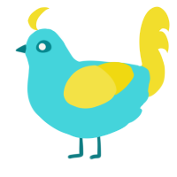 A aqua and yellow chicken
