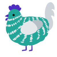 A turquoise and mist chicken with a bar pattern