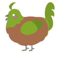 A brown and chartreuse chicken with a head pattern