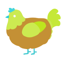A gold and lime chicken with a head pattern
