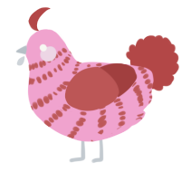 A pink and red chicken with a bar pattern