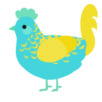 A aqua and yellow chicken with a half-lace pattern