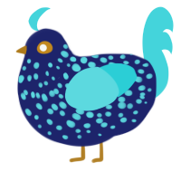 A navy and aqua chicken with a speckle pattern