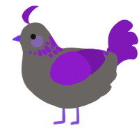 A grey and violet chicken with a neck-speckle pattern