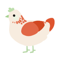 A cream and vermilion chicken with a neck-speckle pattern