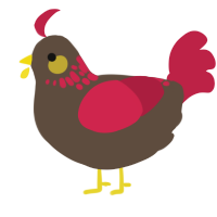 A bark and crimson chicken with a neck-speckle pattern