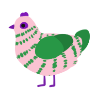 A rose and viridian chicken with a bar pattern