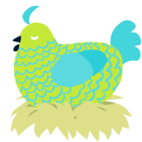 A lime and aqua chicken with a lace pattern