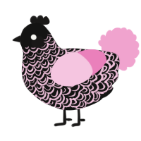 A black and pink chicken with a double-lace pattern