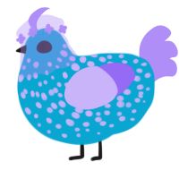 A cerulean and lilac chicken with a speckle pattern