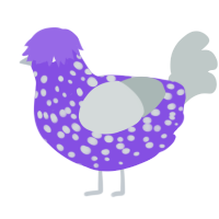 A blurple and silver chicken with a speckle pattern