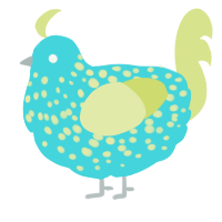 A aqua and lemon chicken with a speckle pattern