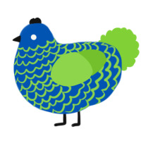 A ultramarine and grass chicken with a lace pattern
