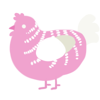 A pink and white chicken with a half-bar pattern