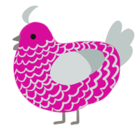 A fuchsia and silver chicken with a lace pattern