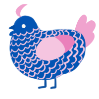 A ultramarine and pink chicken with a lace pattern