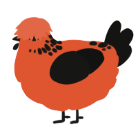 A vermilion and black chicken with a neck-speckle pattern