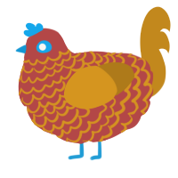 A red and ochre chicken with a lace pattern