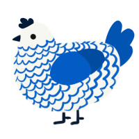 A white and ultramarine chicken with a lace pattern