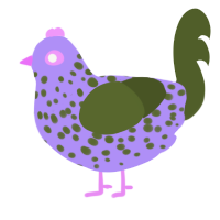 A lilac and olive chicken with a speckle pattern